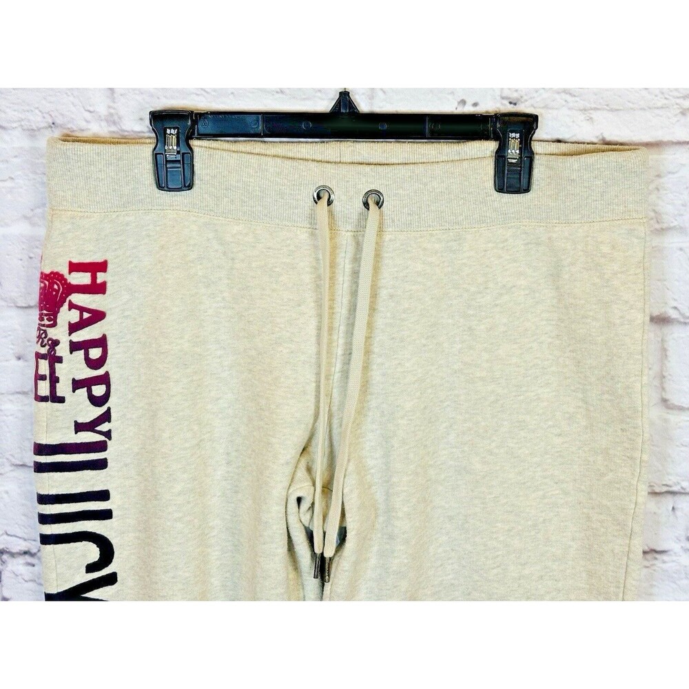 Juicy Couture Joggers Sweatpants Pant Side Velour Velvet Print Mid Rise Cream XL - Picture 4 of 6